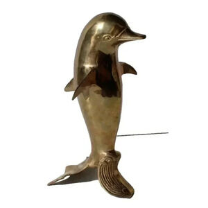 Vintage Large Solid Brass Dolphin On A Wave Figurine Sculpture Statue Room Decor